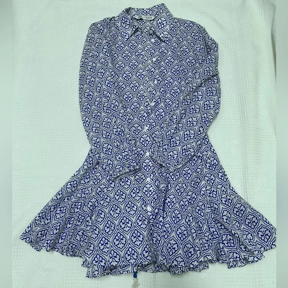 Front button closure Zara blue printed mini dress with collar size XS - Picture 3 of 7